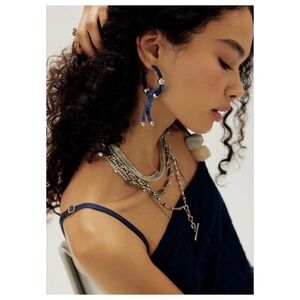 Free People Lingering Love Hoops one size earrings boho blue beading new NWT